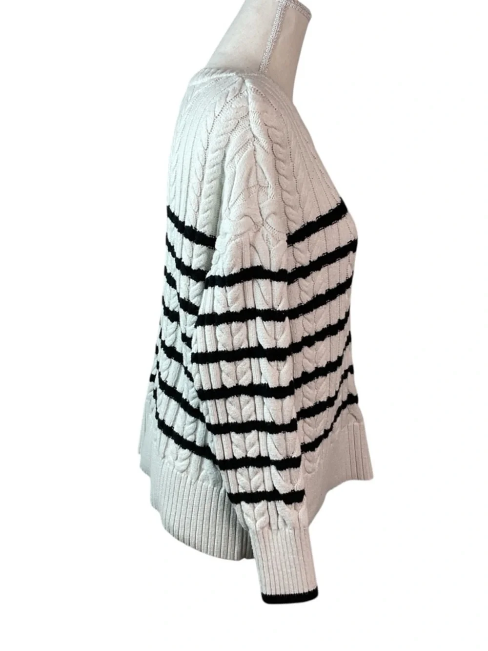 Philosophy Cream Cable Knit Sweater with Black Stripes M - Picture 2 of 9
